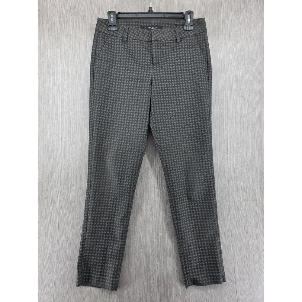 Liverpool Jeans Co Straight Leg Houndstooth Mid Rise Gray Dress Pants Womens 2